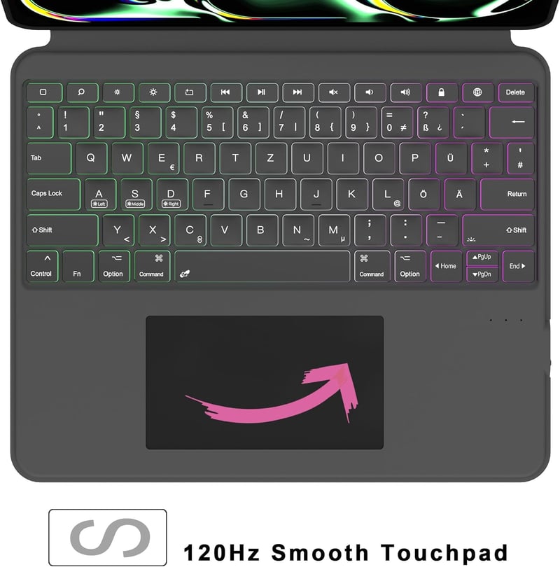 ROOFEI iPad Pro 13 M4 2024 Billentyűzetes Tok - Levehető Bluetooth Billentyűzet Touchpaddal, RGB Háttérvilágítással, Német QWERTZ Kiosztássa