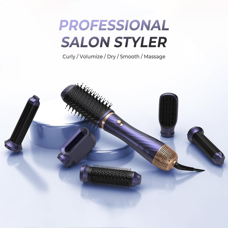 Atopskins 1000W Airstyler Hajformázó Készlet - Hajszárító, Körkefe, Automata Göndörítő, Hajegyenesítő Kefe és Meleglevegős Hajformázó Minden