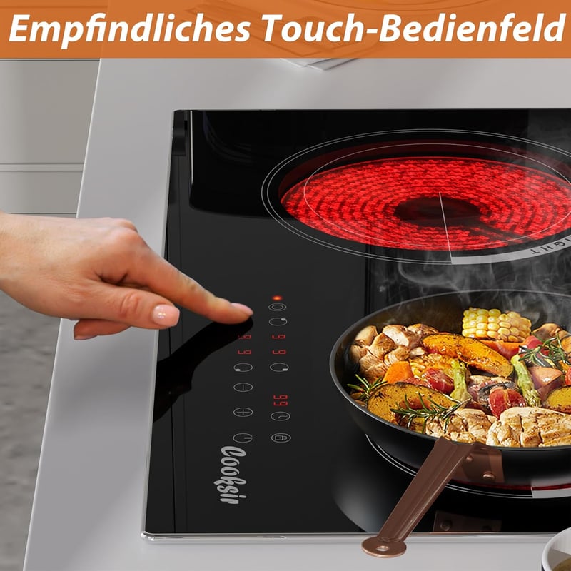 Cooksir Beépíthető Üvegkerámia Főzőlap 59 cm - 4 Zónás, Ovális és Dupla Főzőfelülettel, 6700W, Gyerekzárral, Túlmelegedés Elleni Védelemmel - Set of 4 With Oval Zone