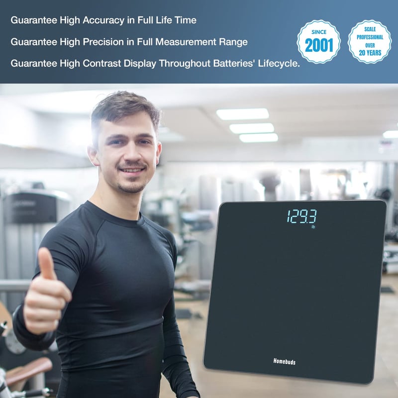 Homebuds Digitális Fürdőszobai Mérleg - Precíziós Technológiával, LED Kijelzővel, Automata Be/Ki Kapcsolással, 180kg Teherbírással, Elegáns 