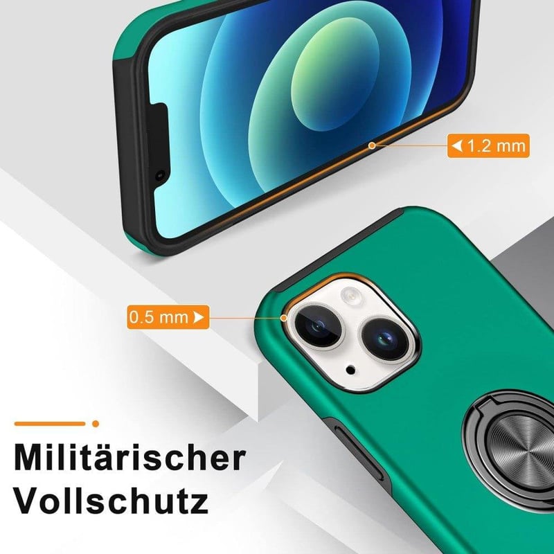 Huawei gyűrűs iPhone 14 tok beépített állvánnyal - zöld