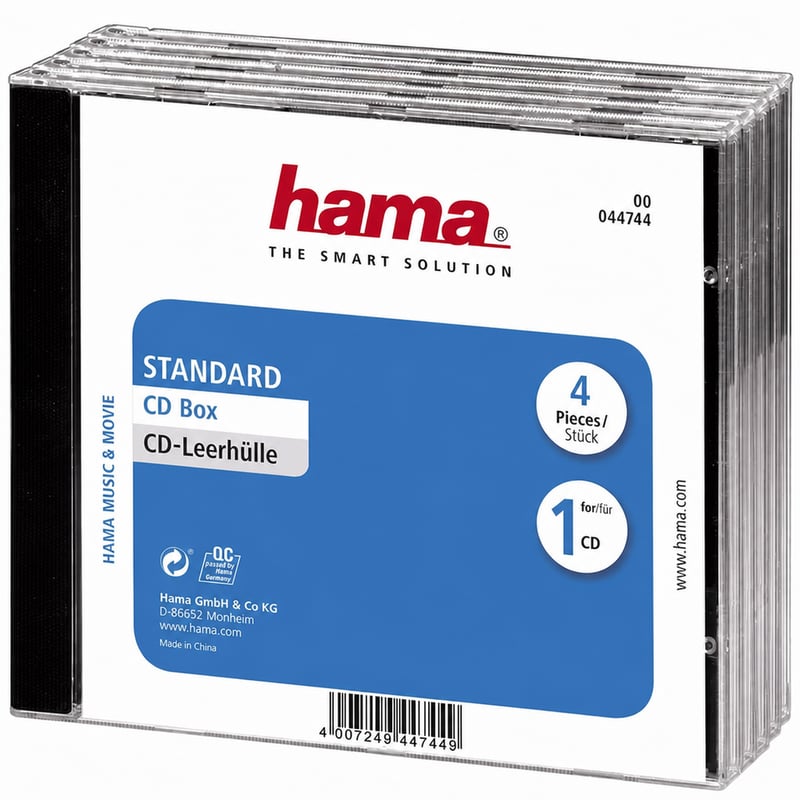 Carcasă Hama Standard pentru CD/DVD/Blu-Ray, cu capac transparent, pentru discuri standard, pachet de 4 bucăți