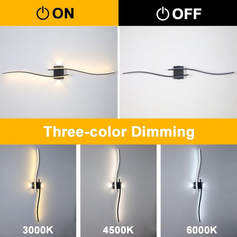 minifair 100 cm Fekete LED Fali Lámpa - Szabályozható Fényerejű Modern Akril Világítás Kiegészítő Fényforrással Nappaliba, Folyosóra, Lépcső