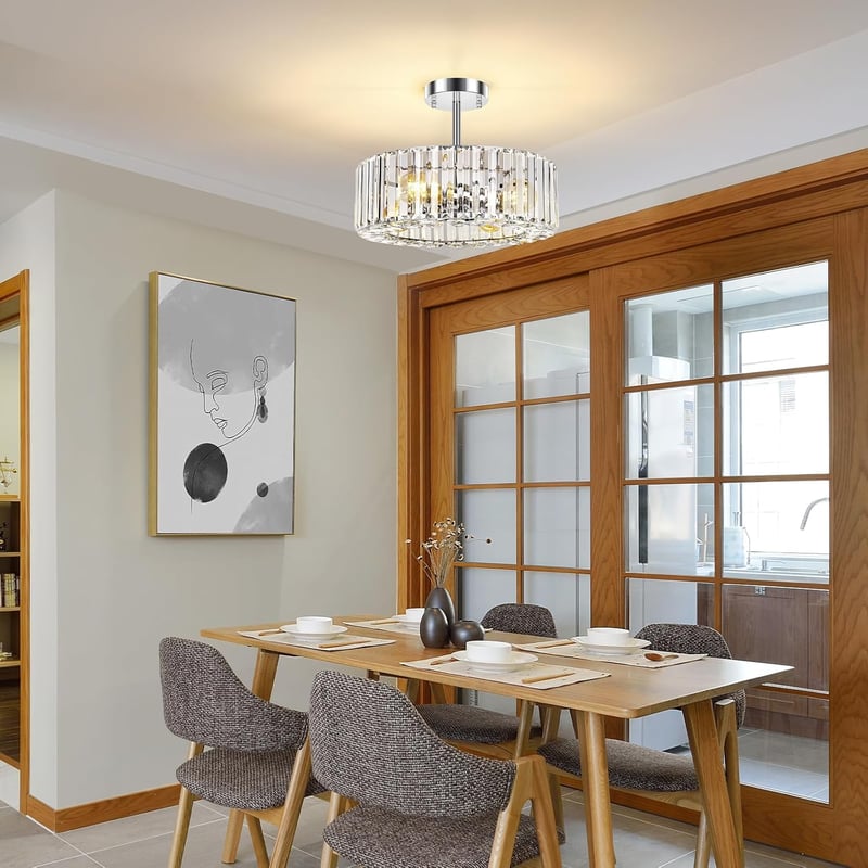 FRIDEKO HOME Modern Kristály Mennyezeti Lámpa - Króm, 4 Izzós, Kerek Csillár, 37 cm Átmérő, E27 Foglalattal Hálószobába, Nappaliba, Konyhába