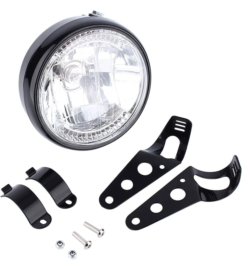 Univerzális 7" sárga LED motorkerékpár fényszóró fekete tartóval, 12V
