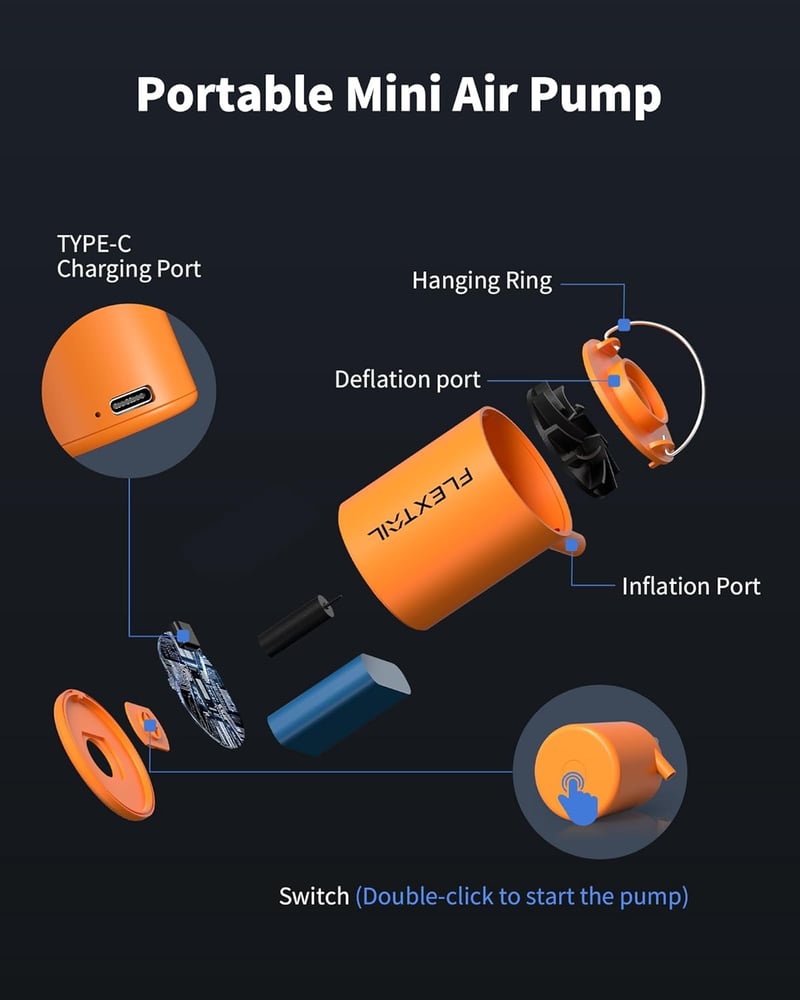 FlexTailGear Mini Pumpa 2024 - Kompakt USB-s Elektromos Légpumpa Matracokhoz, Kempinghez