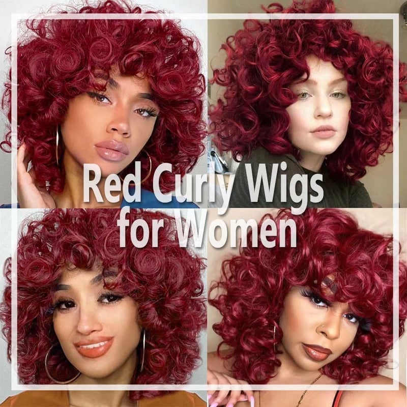 PORSMEER Rövid Vörös Afro Paróka Göndör Frufruval - Halloween, Cosplay Jelmezekhez