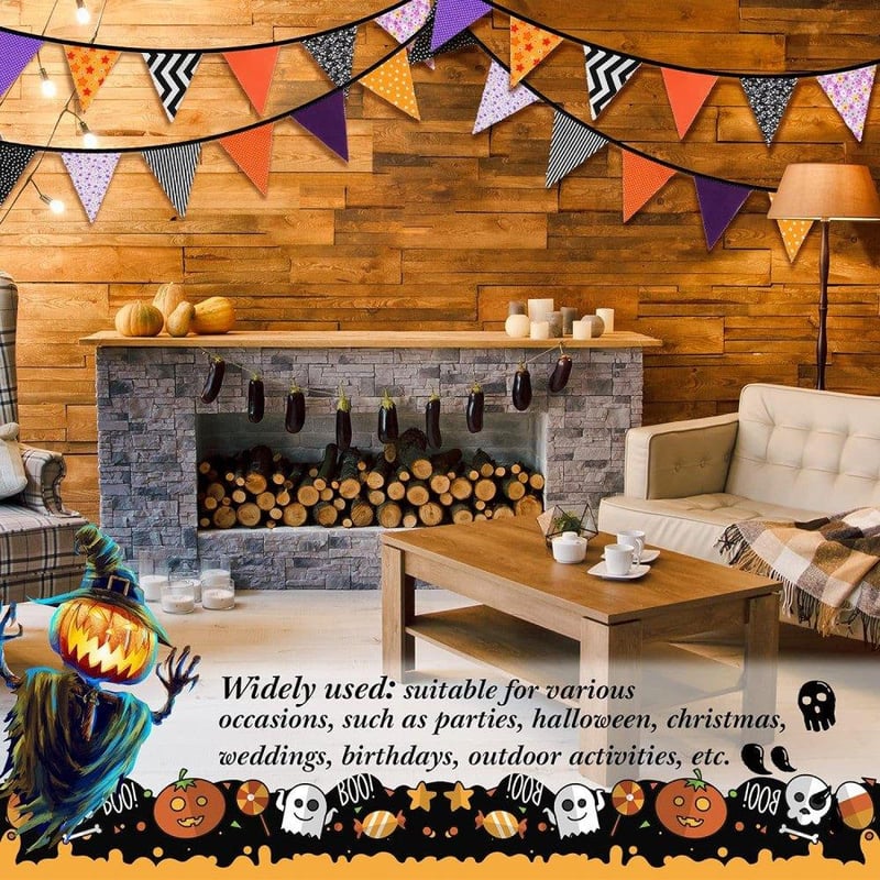 Halloween Zászlófüzér - 12 Méteres, 42 Darabos Pamut Dekoráció Szett