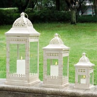 JHY DESIGN 3 db-os Gyertyalámpás Szett - 51/37/24 cm Fém Függő Lámpások Üvegbetéttel - Krémfehér Kerti Gyertyatartó Beltéri/Kültéri Dekoráci 5