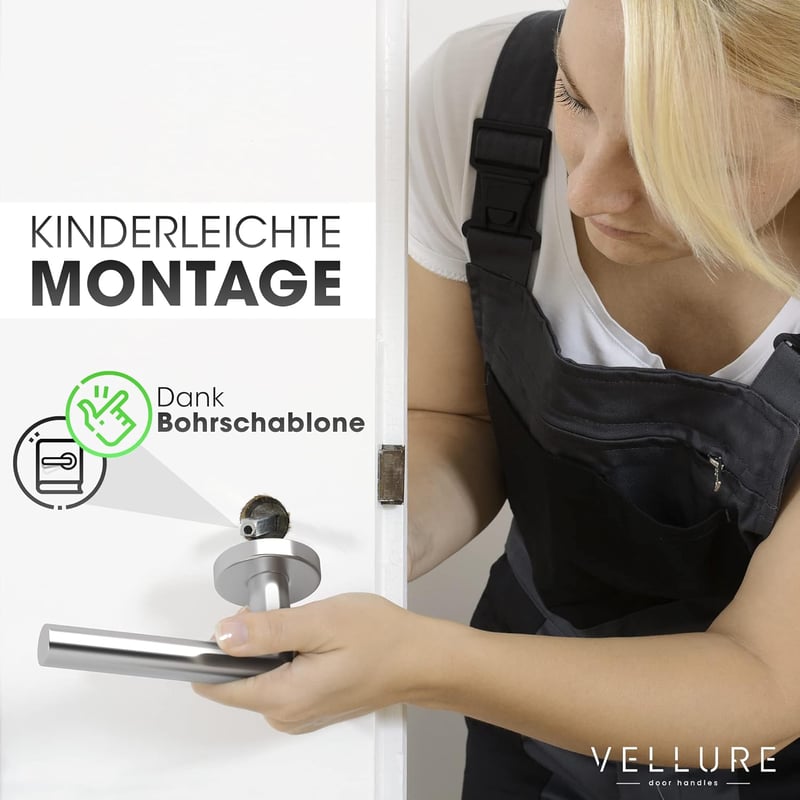 Vellure® Rozsdamentes Acél Ajtókilincs Szett 4db - Beltéri Ajtókhoz, Sablonnal