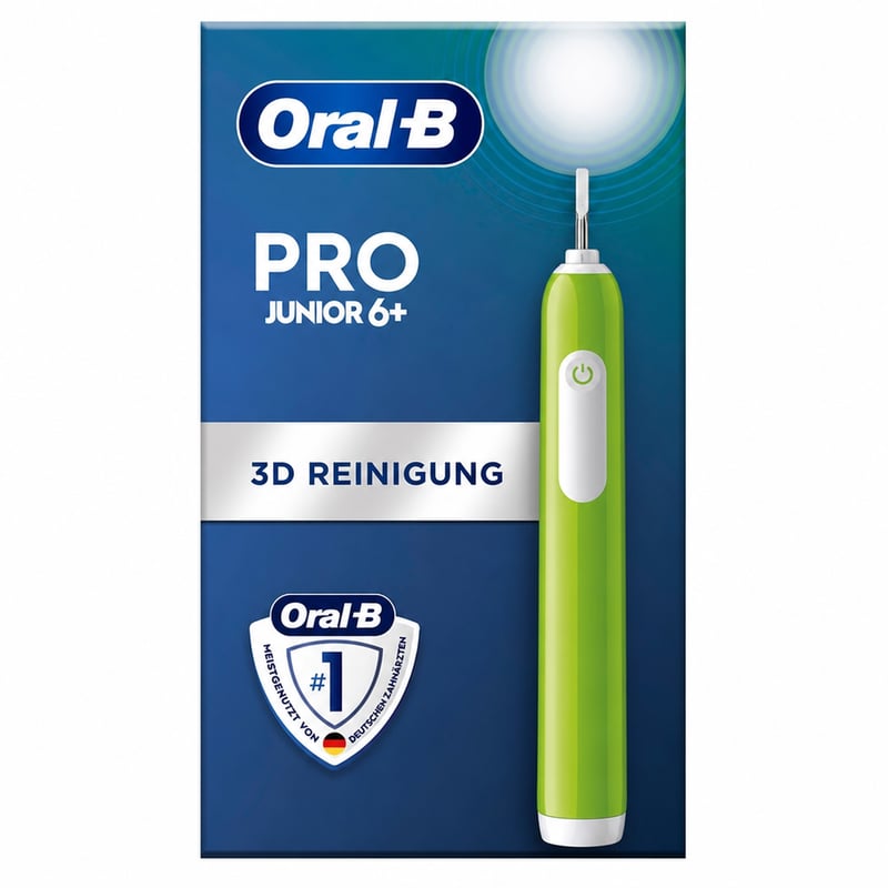 Periuță de dinți electrică pentru copii Oral-B Pro Junior, verde - Utilizată, fără încărcător și fără cap de periuță (stare: vezi a 2-a imagine)
