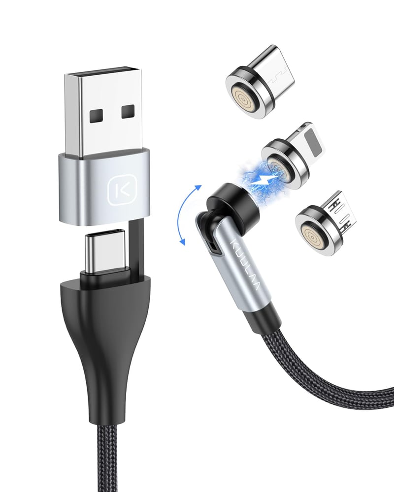 KUULAA 6 az 1-ben mágneses töltőkábel, 360°-os, USB-C/A, 2m, gyorstöltés