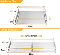 SANNO Kihúzható Konyhai Szervező Polc - Rozsdamentes Acél Fiók Szekrénybe, Kamrába, Mosogató Alá - Bővíthető 26-42 cm - Króm, 2 db 3