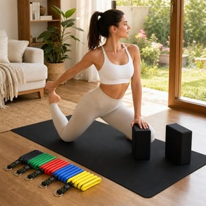 Yoga Harmony set: extra duga prostirka + 2 joga bloka + 5 elastičnih traka