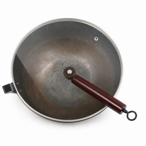 Jobin Prémium Wok Serpenyő Üvegfedővel 33 cm, Szénacél, Kémiai Bevonat Nélkül, Indukciós Gáz Kerámia Főzőlaphoz, Ázsiai Konyha