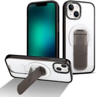 Husa Transparentă HAOBOBRO pentru iPhone 15 cu Suport Încorporat - Carcasă Subțire de Protecție Compatibilă MagSafe, Cadru TPU Siliconic Rezistent la Șocuri, Spate Transparent, Roz 1