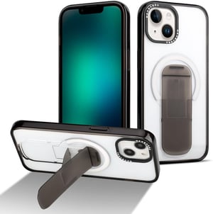 HAOBOBRO Prozirna maska za iPhone 15 s ugrađenim stalkom - Tanka zaštitna maska kompatibilna s MagSafeom, otporan na udarce silikonski TPU okvir, prozirna pozadina, roza