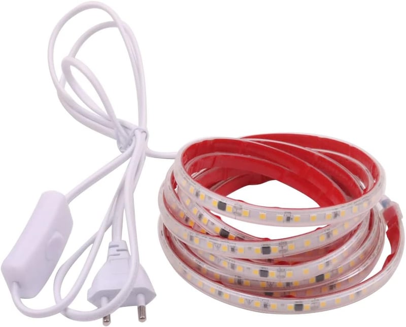 pcning LED Szalag 10m - 230V Fehér Kültéri Világítás, IP67 Vízálló, Öntapadós, Kapcsolóval, Nagy Fényerejű, Közvetlen Csatlakozású Dekoráció