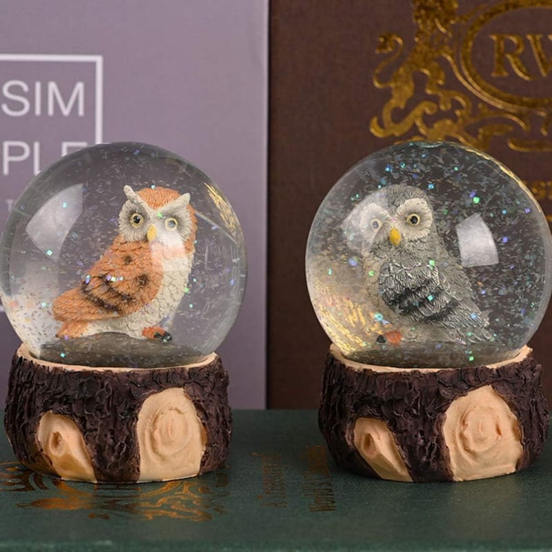 TOYANDONA Bagoly Hógömb - Karácsonyi Asztali Dísz Gyerekeknek, Műgyanta és Üveg Alapanyag, Rusztikus Stílus, 8x6,5 cm