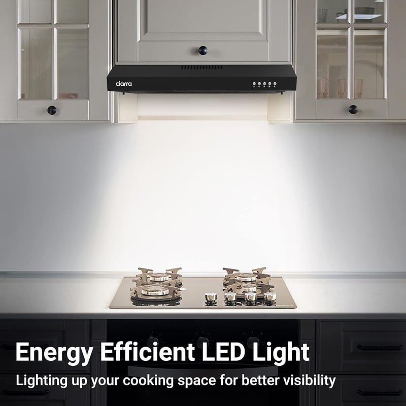 CIARRA 6903 Fekete Páraelszívó 60 cm - Konyhai Elszívó 3 Sebességgel, LED Világítással, Fém Zsírszűrővel, 220 m³/h Teljesítmény - 2-Black