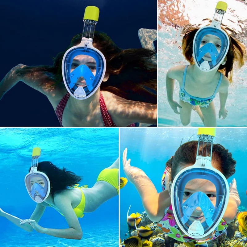 Ledeak Mască de scufundare panoramică 180° - Mască de snorkeling integrală cu suport pentru cameră, anti-ceață, mărime S/M, albastru/negru/verde, pentru adulți