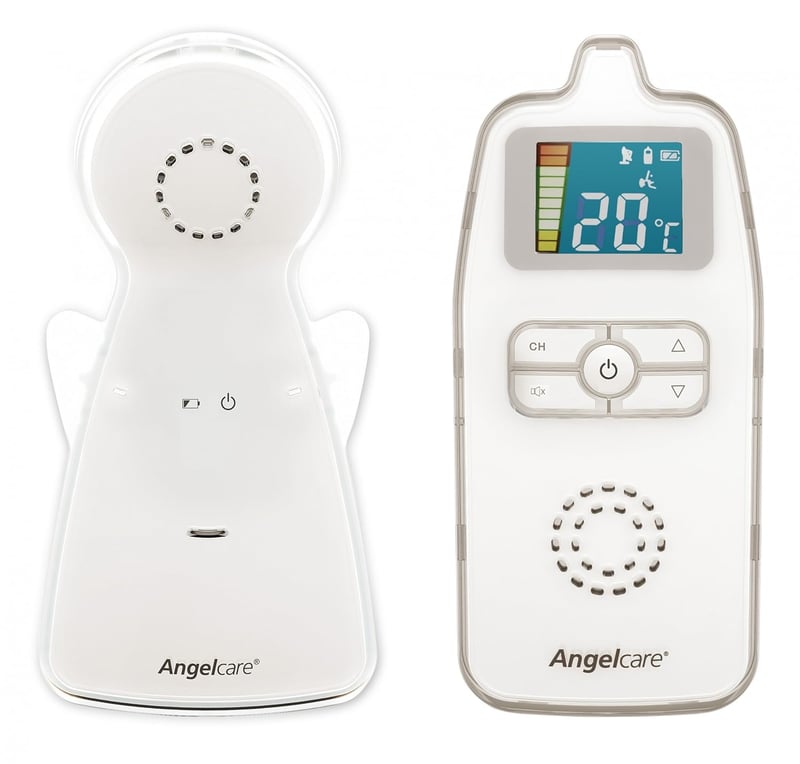Angelcare Babyphone Bébiőr, Díjnyertes, Fehér, 8 Csatornás, Éjszakai Fény, Hőmérséklet Érzékelő, Nagy Hatótávolság, Elemmel Működő