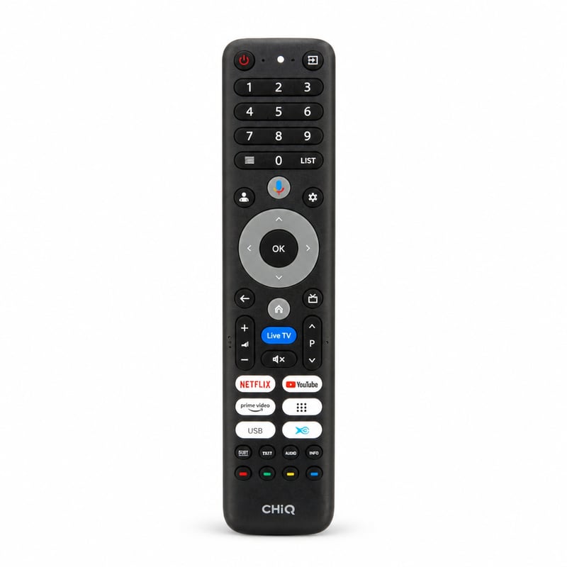 Daljinski upravljač CHiQ L40QST za 40-inčni QLED Pro Smart Google TV, s brzim tipkama za Netflix, YouTube, Prime Video i glasovnim upravljanjem