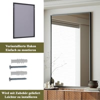 BEAUTYPEAK Fekete Fali Tükör Alumínium Kerettel, 96x66 cm, Törésálló Üveg, Fürdőszobába, Hálószobába, Nappaliba, Téglalap Alakú 7
