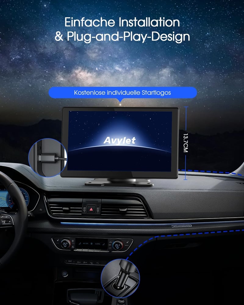 Avylet 9" Vezeték Nélküli CarPlay Autórádió 4K Menetrögzítővel - GPS Navigáció, Tolatókamera, Bluetooth Kihangosító, Tükrözés, Hangvezérlés