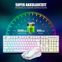 RedThunder K10 Vezeték Nélküli Gamer Billentyűzet és Egér Szett, QWERTZ DE Kiosztás, LED Háttérvilágítás, 3000 mA Akkumulátor, 3200 DPI, Feh 3
