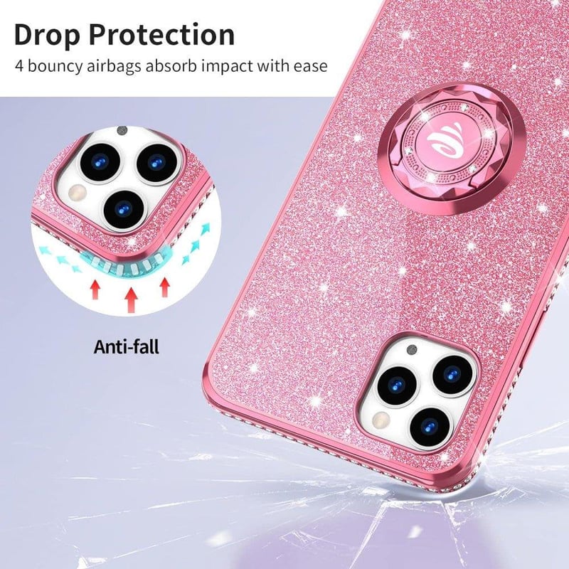 iPhone 11 Pro Max Rózsaszín Glitteres Gyűrűs Védőtok