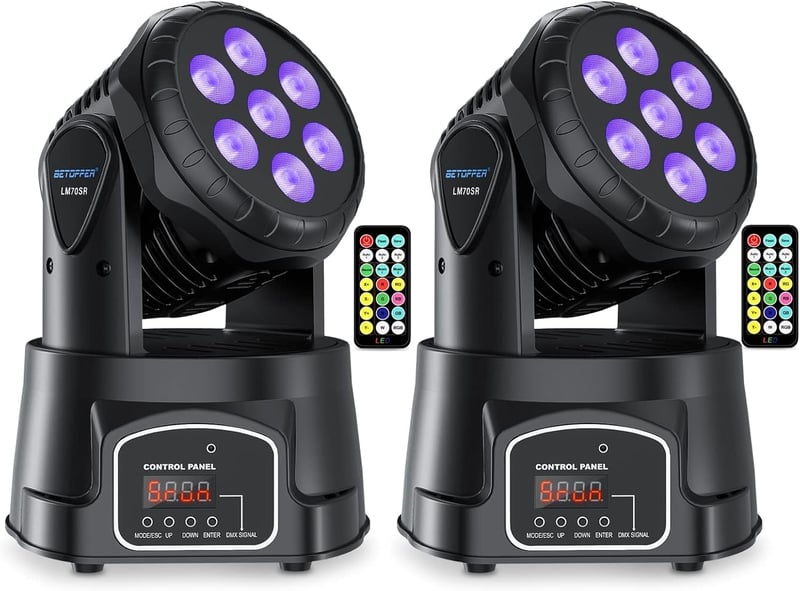BETOPPER 2db RGBW LED mozgófejes partyfény távirányítóval, DMX és hangvezérléssel