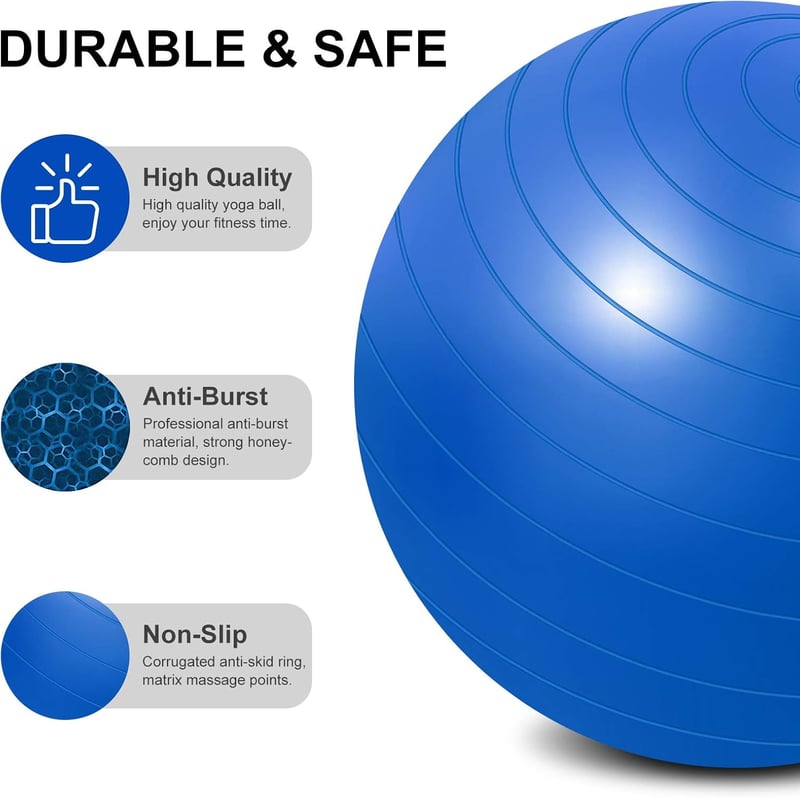 Flintronic 65cm-es kék fitneszlabda - Pilates, terhestorna, ülőlabda, egyensúlyozás (pumpával, használati útmutatóval)