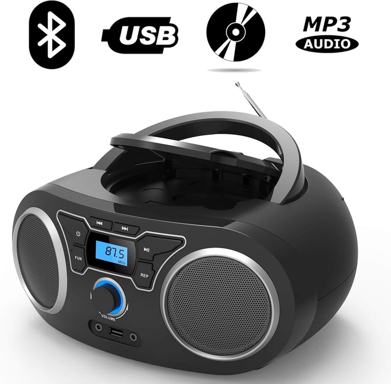 Hordozható Bluetooth CD-rádió USB-vel és AUX bemenettel - Fekete