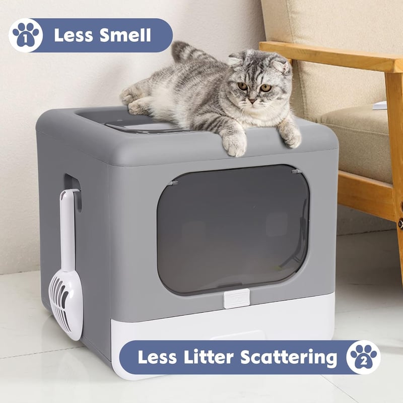 Összecsukható szürke macska WC fedéllel, felső és elülső bejárattal
