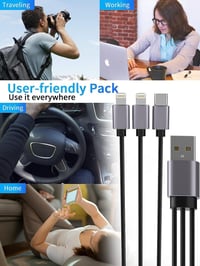 Nylon 3in1 USB kábel iPhone Lightning és Type-C - 1m, többfunkciós töltő 7