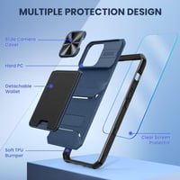 iPhone 14 Pro Védőtok Fóliával, Kártyatartóval, Kameravédővel - Sötétkék 3