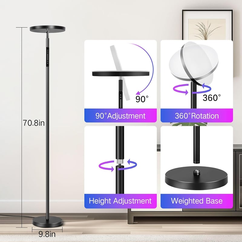 OUTON LED Állólámpa 36W 3000 Lumen - Távirányítós RGB Hangulatvilágítás 24 Dinamikus és 8 Statikus Színmóddal, Érintésvezérléssel, Időzítőve