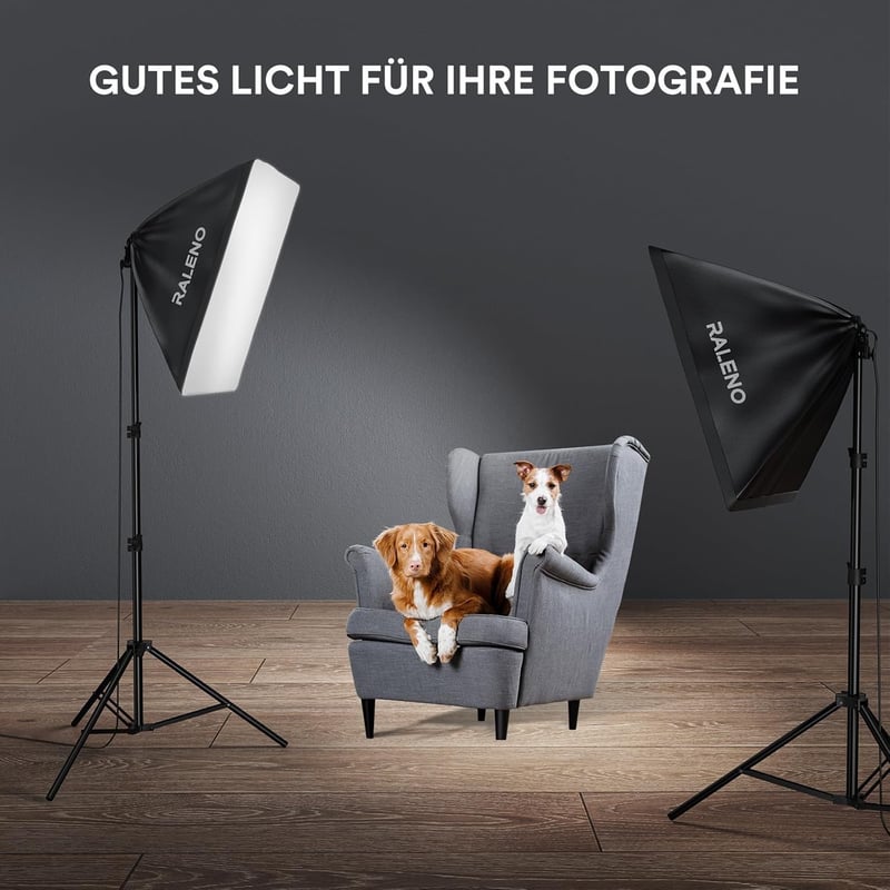 RaLeno Softbox Szett - 50x50cm Fotó Stúdió Világítás, 2db 50W LED Izzóval, 210° Forgatható, 200cm Állvánnyal, Hordtáskával - Fotózáshoz, Vid