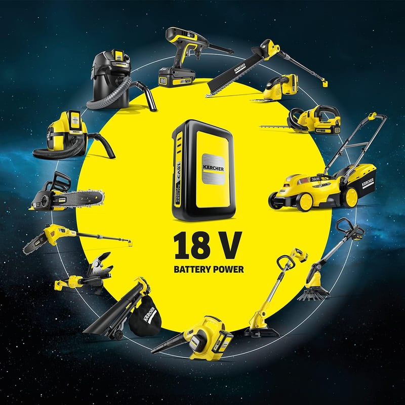 Kärcher Battery Power Starter Kit - 18V/5Ah Akkumulátor és Gyorstöltő Szett Vezeték Nélküli Kerti és Háztartási Gépekhez