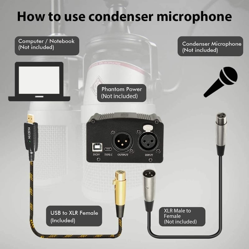 NUOSIYA 3m-es USB-XLR mikrofon kábel, fonott, hangszerekhez és énekléshez