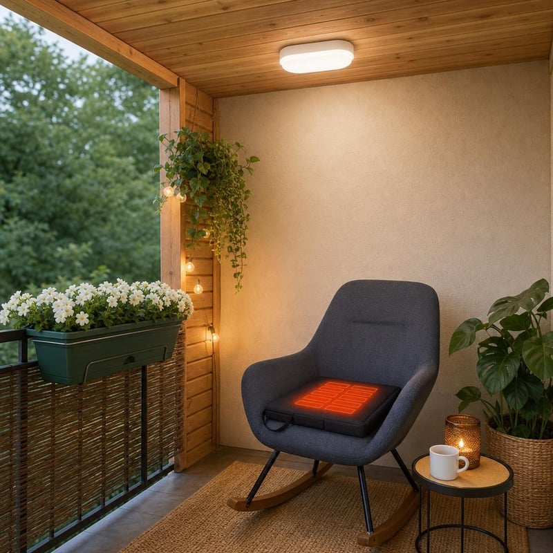 Balkonska oaza: 1× LED svjetiljka IP54 + 1× balkonska posuda 49×16,5 cm + 1× grijani jastuk s aplikacijom