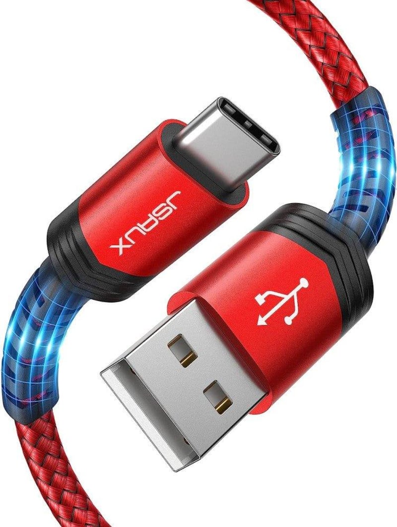 JSAUX piros fonott USB-C gyorstöltő kábel szett, 1m + 2m - Újracsomagolt