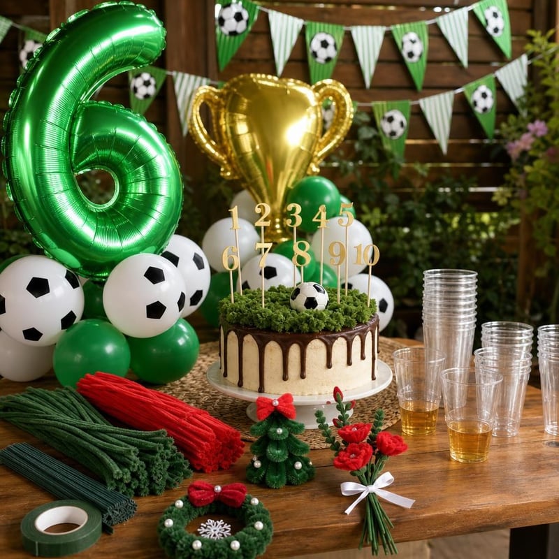 Futbalová narodeninová sada: 200x drôtik + 18x balón + fóliový balón + trofej + 40x pohár