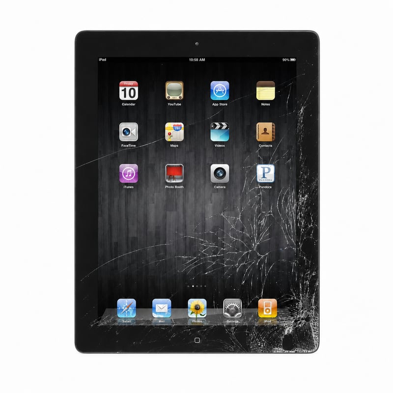 Apple iPad 4 Retina 9,7" tablet 16GB Wi-Fi crni — razbijen ekran, reagira na punjenje, za dijelove (stanje: vidi 2. sliku)
