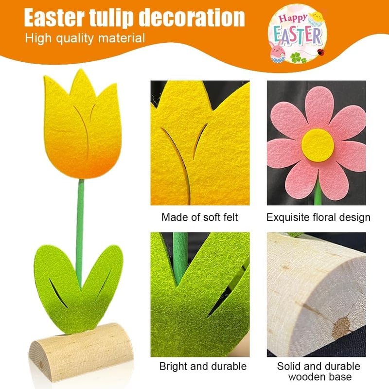 Húsvéti fa dekoráció filc tulipánokkal - 3 db-os kerti asztaldísz szett