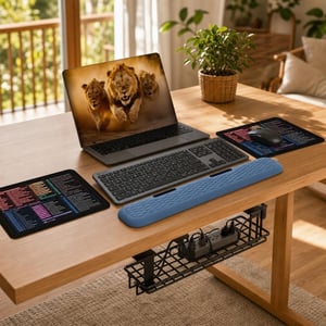 Set za uredski kutak: laptop folija + tipkovnica i miš + 2x podloga + oslonac za zglob + ladica za kabele