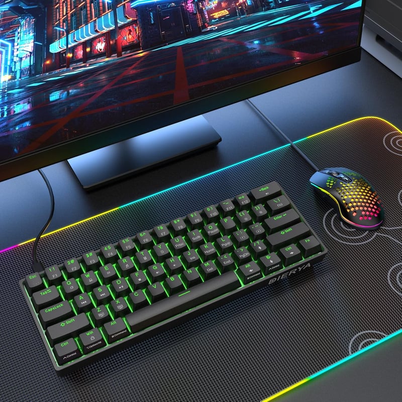 Dierya DK61se Mechanikus Gamer Billentyűzet, 60% Kompakt, 61 Gombos, Kék Kapcsolós, Anti-Ghosting, USB-C, Kék Háttérvilágítás, Windows Kompa