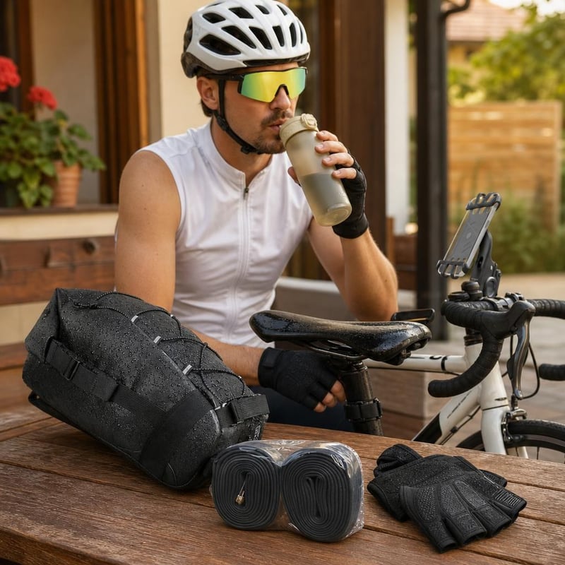 BikeSet paket: UV400 naočale + 11L torba + 2 zračnice + 500ml boca + držač mobitela + rukavice