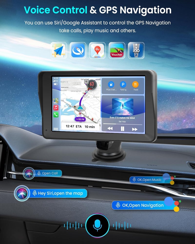 Rimoody 7" Hordozható Autórádió Carplay Android Támogatással - Érintőképernyős, Dual Bluetooth, FM Transmitter, GPS, Hangvezérlés, Airplay/A